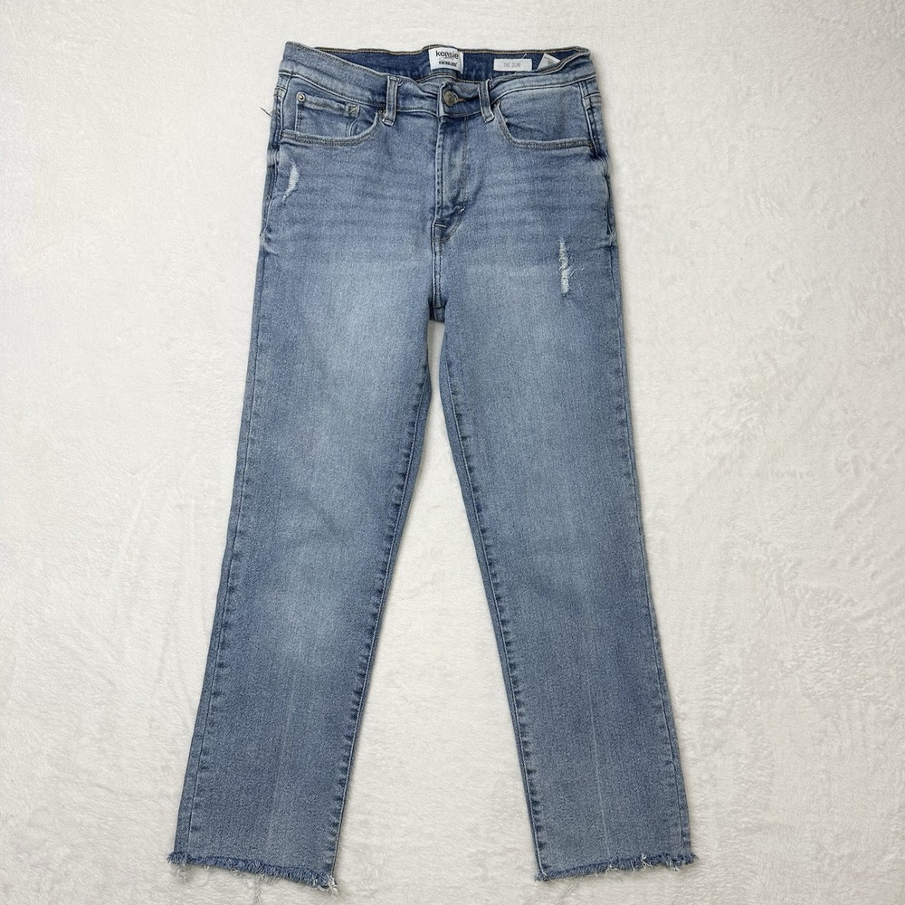 Kensie Vintage Lux Jeans Womens 6/29 Light Blue Fade The Slim‎ Frayed High Rise